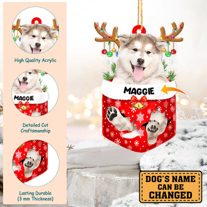 Personalized Alaskan Malamute In Snow Pocket Christmas Acrylic Ornament