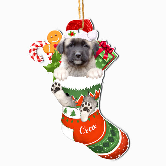 Personalized Anatolian Shepherd In Christmas Stocking Aluminum Ornament