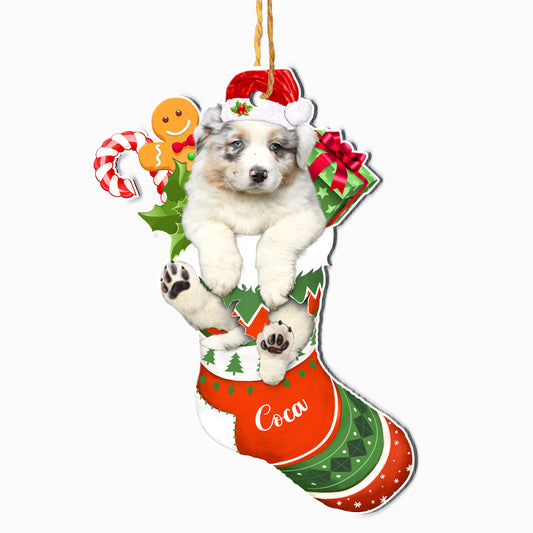 Personalized Australian Shepherd In Christmas Stocking Aluminum Ornament