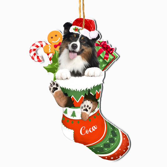 Personalized Australian Shepherd In Christmas Stocking Aluminum Ornament