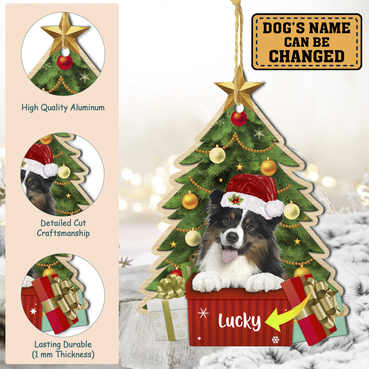 Personalized Australian Shepherd Christmas Tree Aluminum Ornament