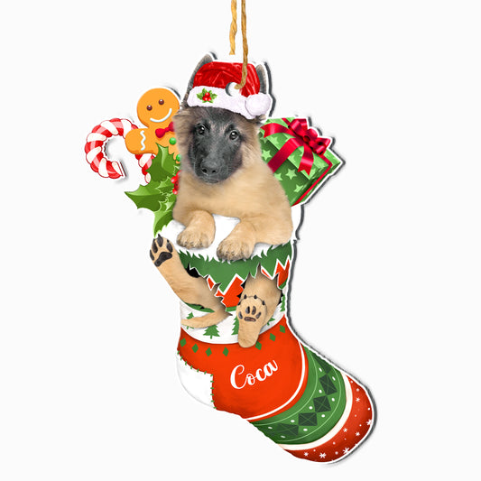 Personalized Belgian Malinois In Christmas Stocking Aluminum Ornament