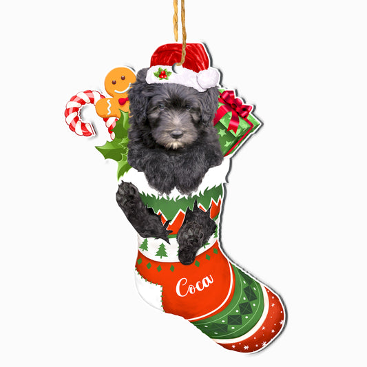 Personalized Bergamasco In Christmas Stocking Aluminum Ornament