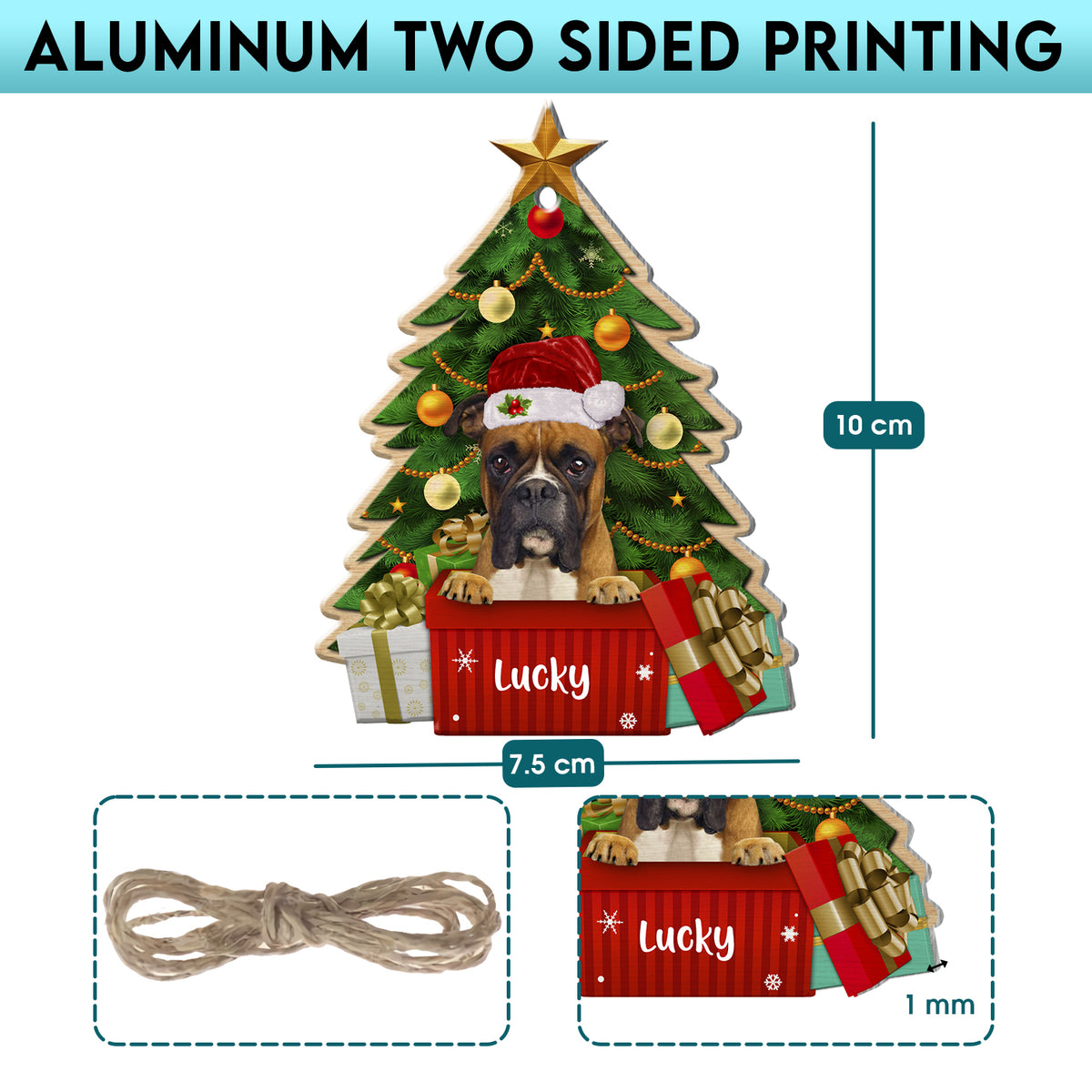 Personalized Boxer Dog Christmas Tree Aluminum Ornament