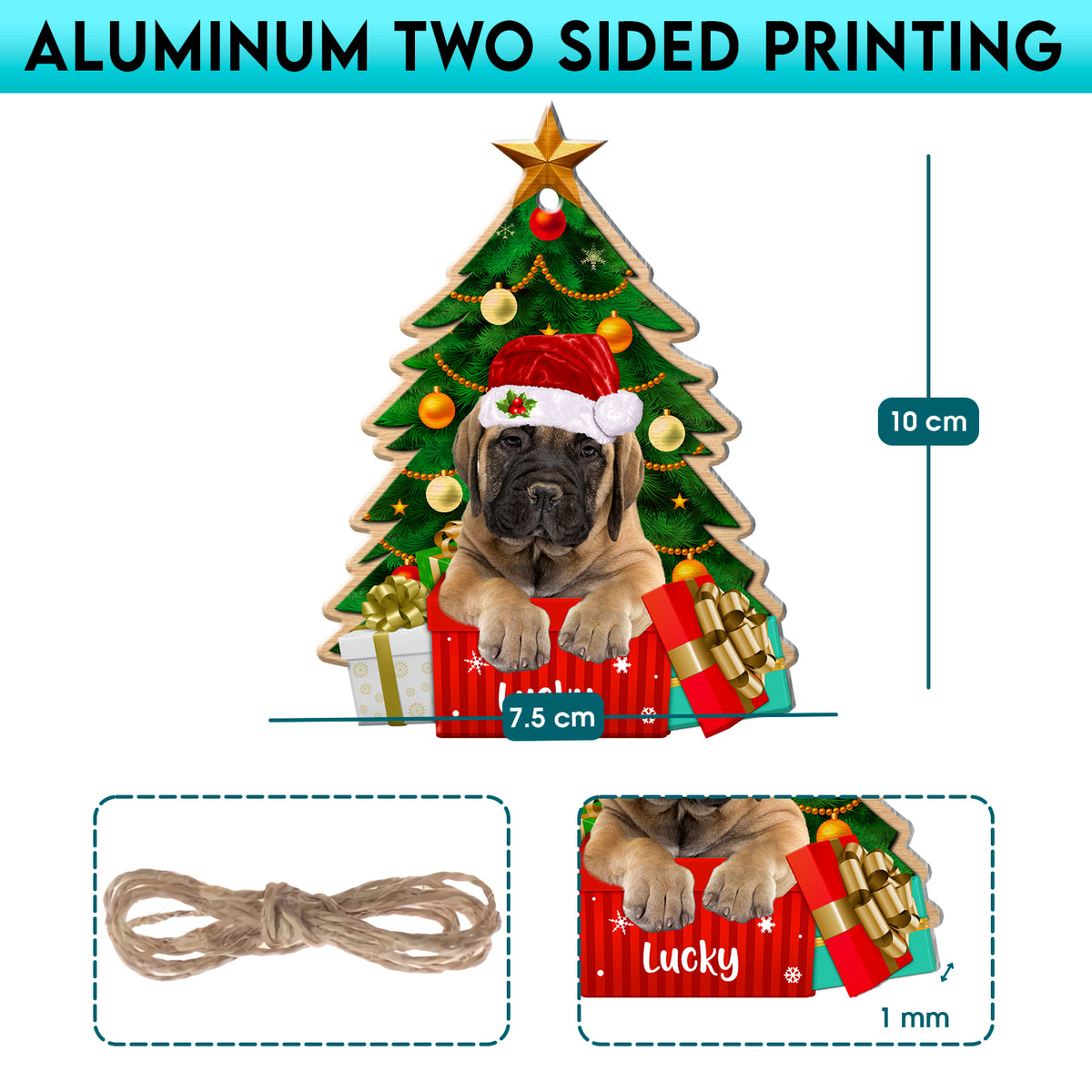 Personalized Bullmastiff Christmas Tree Aluminum Ornament
