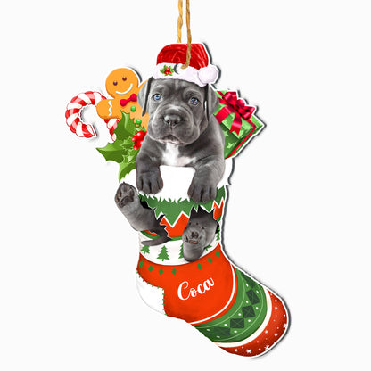 Personalized Cane Corso In Christmas Stocking Aluminum Ornament