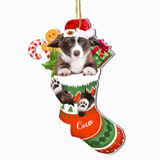 Personalized Cardigan Welsh Corgi In Christmas Stocking Aluminum Ornament