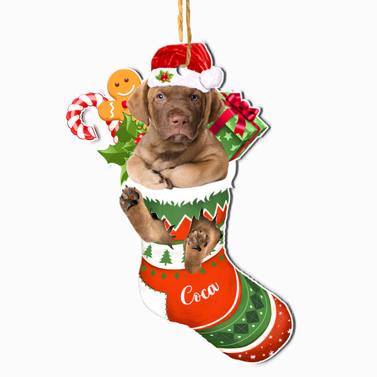 Personalized Chesapeake Bay Retriever In Christmas Stocking Aluminum Ornament