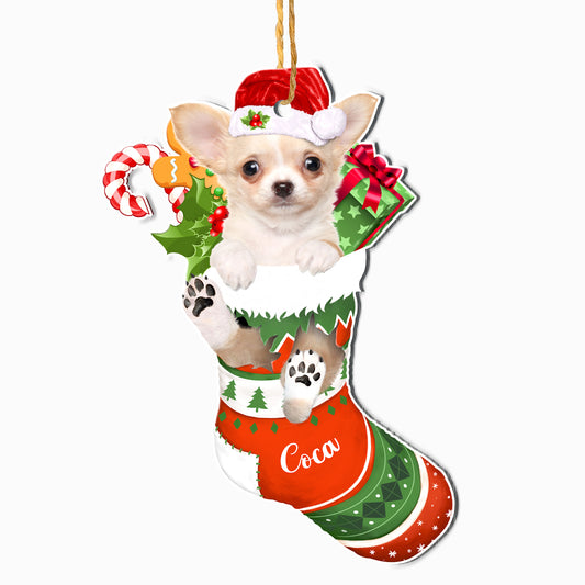Personalized Chihuahua In Christmas Stocking Aluminum Ornament