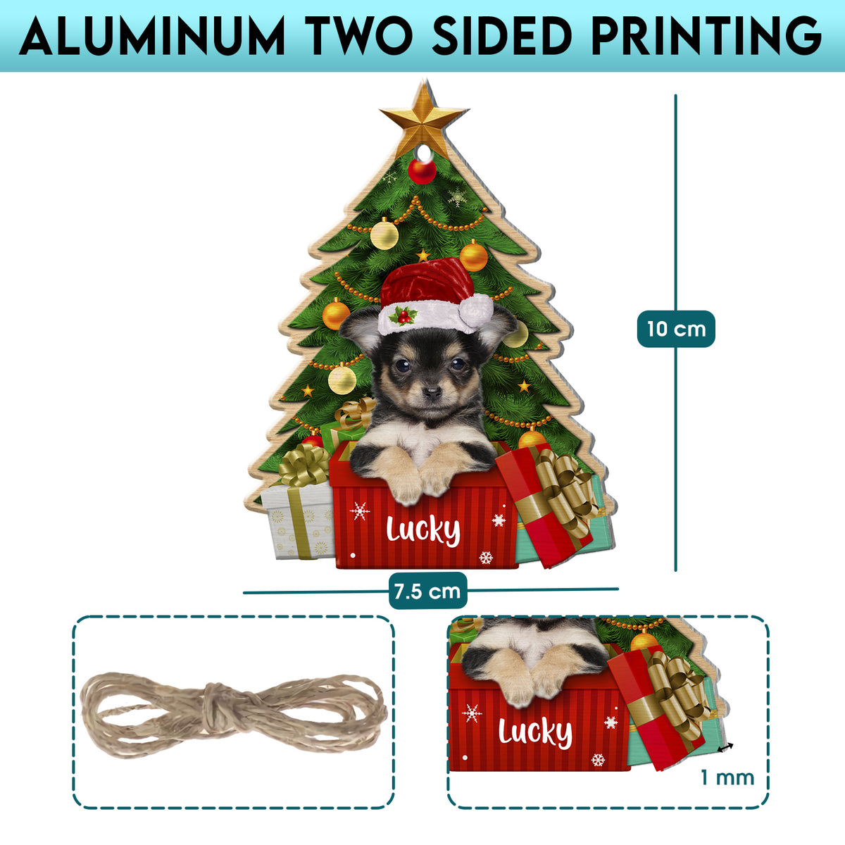 Personalized Chihuahua Christmas Tree Aluminum Ornament