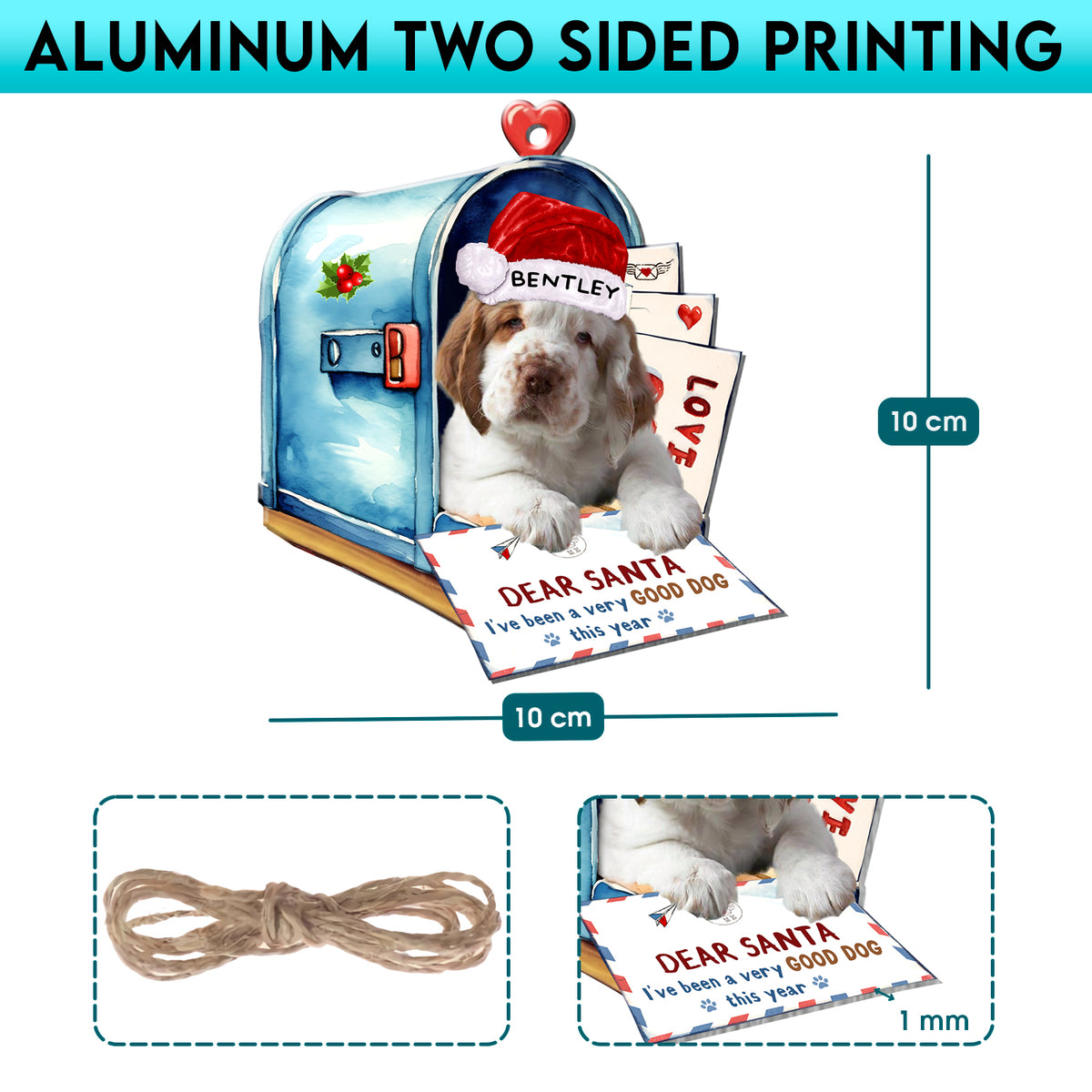 Personalized Clumber Spaniel In Mailbox Christmas Aluminum Ornament