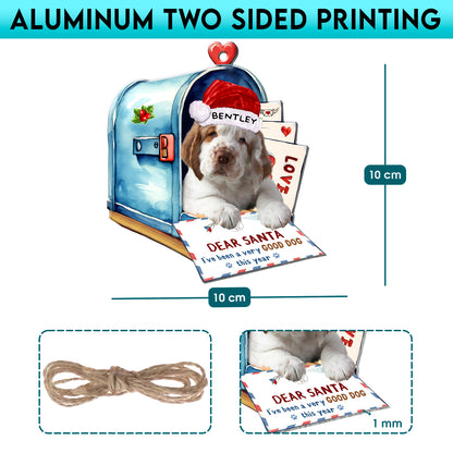 Personalized Clumber Spaniel In Mailbox Christmas Aluminum Ornament