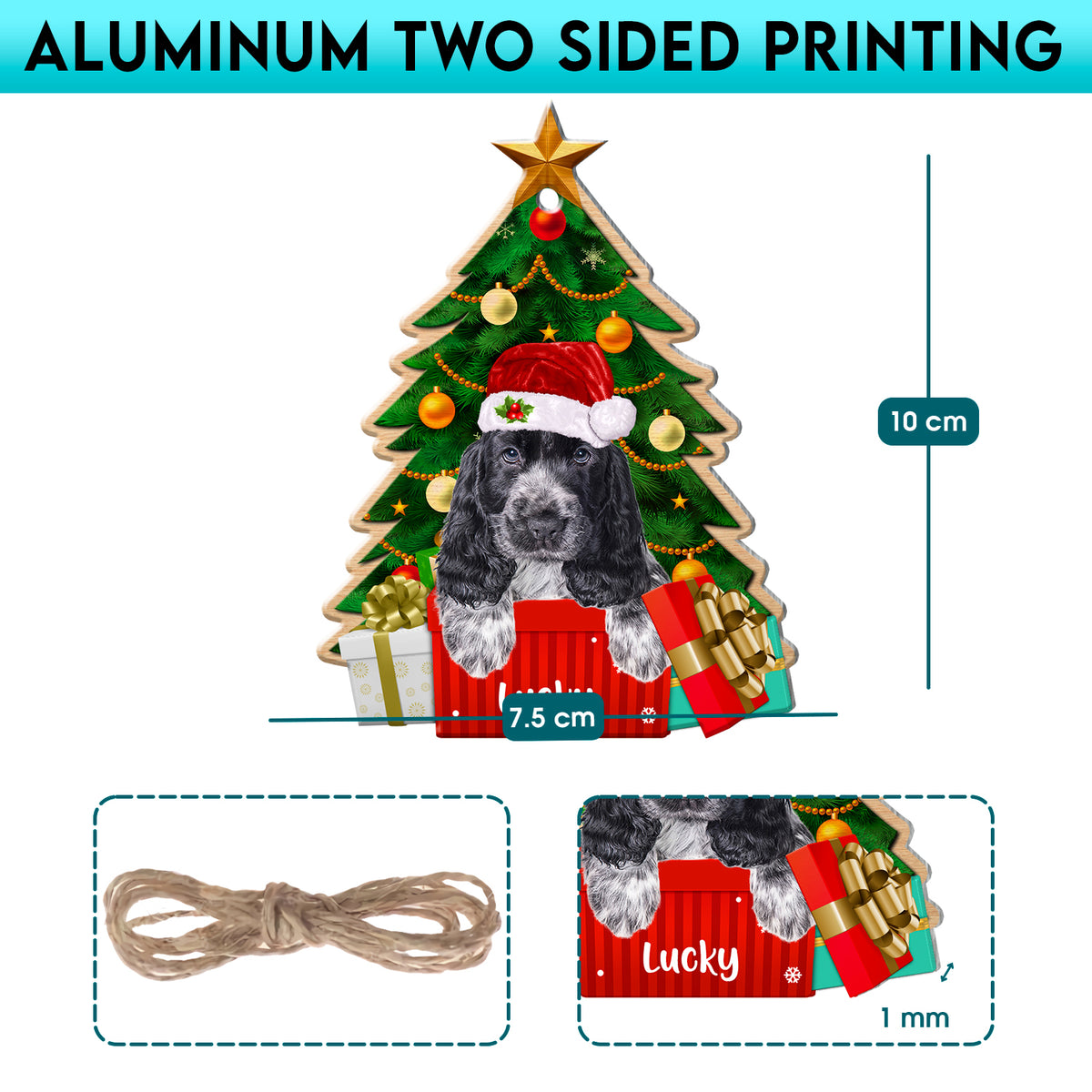 Personalized Black Cocker Spaniel Christmas Tree Aluminum Ornament