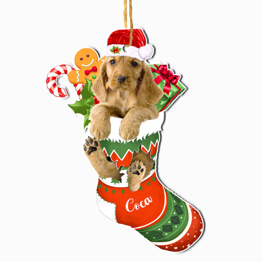Personalized Cocker Spaniel In Christmas Stocking Aluminum Ornament