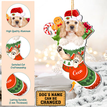 Personalized Cocker Spaniel In Christmas Stocking Aluminum Ornament