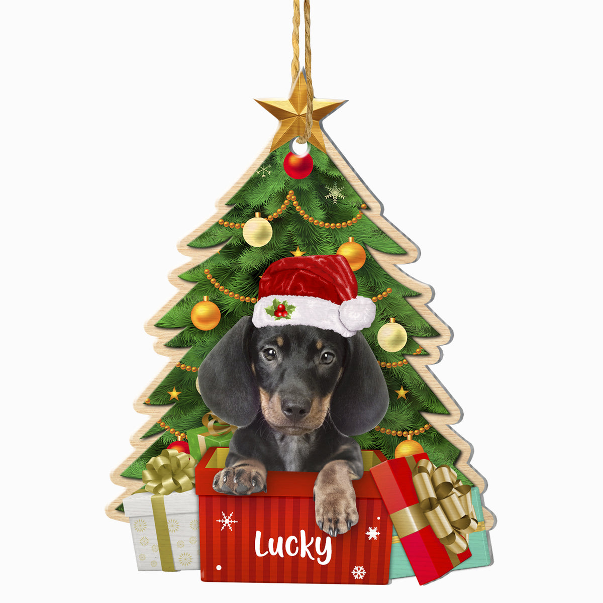 Personalized Black Dachshund Christmas Tree Aluminum Ornament