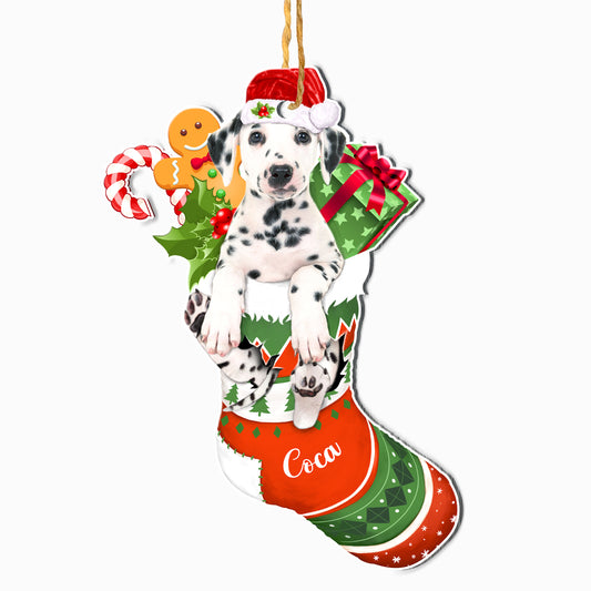 Personalized Dalmatian In Christmas Stocking Aluminum Ornament
