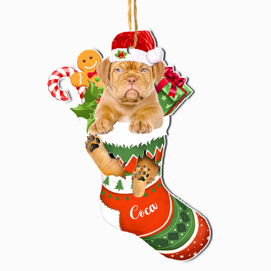 Personalized Dogue De Bordeaux In Christmas Stocking Aluminum Ornament