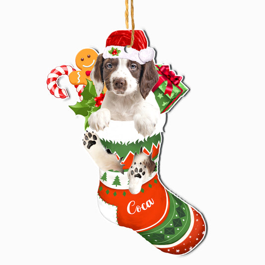 Personalized English Springer Spaniel In Christmas Stocking Aluminum Ornament