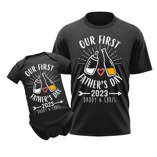 Our First Fathers Day New Dad & Baby Beer & Milk Custom Matching Outfit