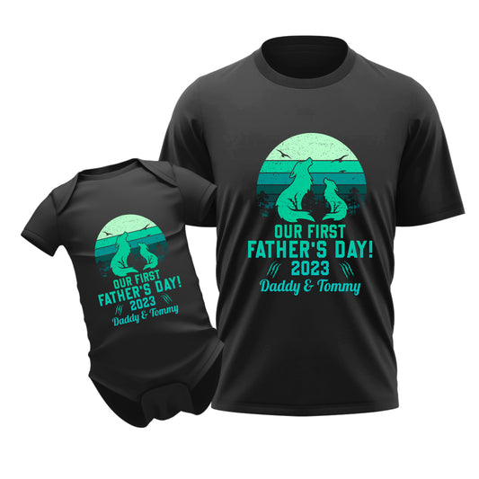 Our First Fathers Day Wolf Dad & Baby Custom Matching Outfit