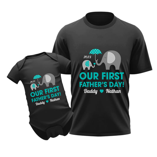 Our First Fathers Day Elephant Dad & Baby Custom Matching Outfit