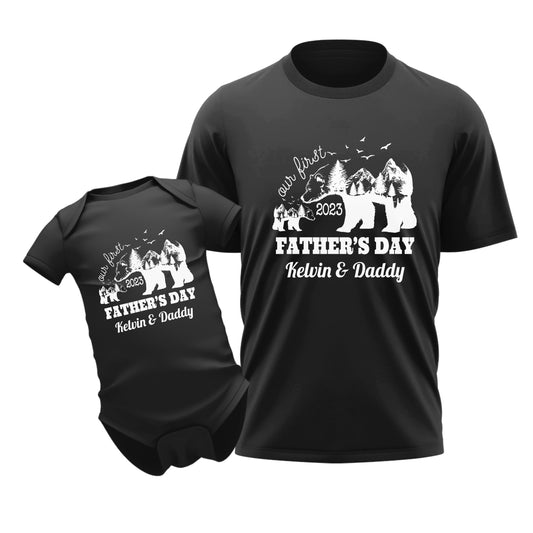 1st Fathers Day Mountain Bear Dad & Baby Custom Matching Outfit
