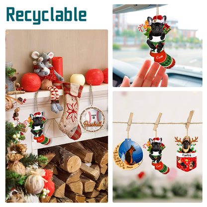 Personalized Black French Bulldog In Christmas Stocking Aluminum Ornament