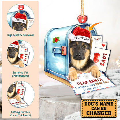 Personalized German Shepherd In Mailbox Christmas Aluminum Ornament