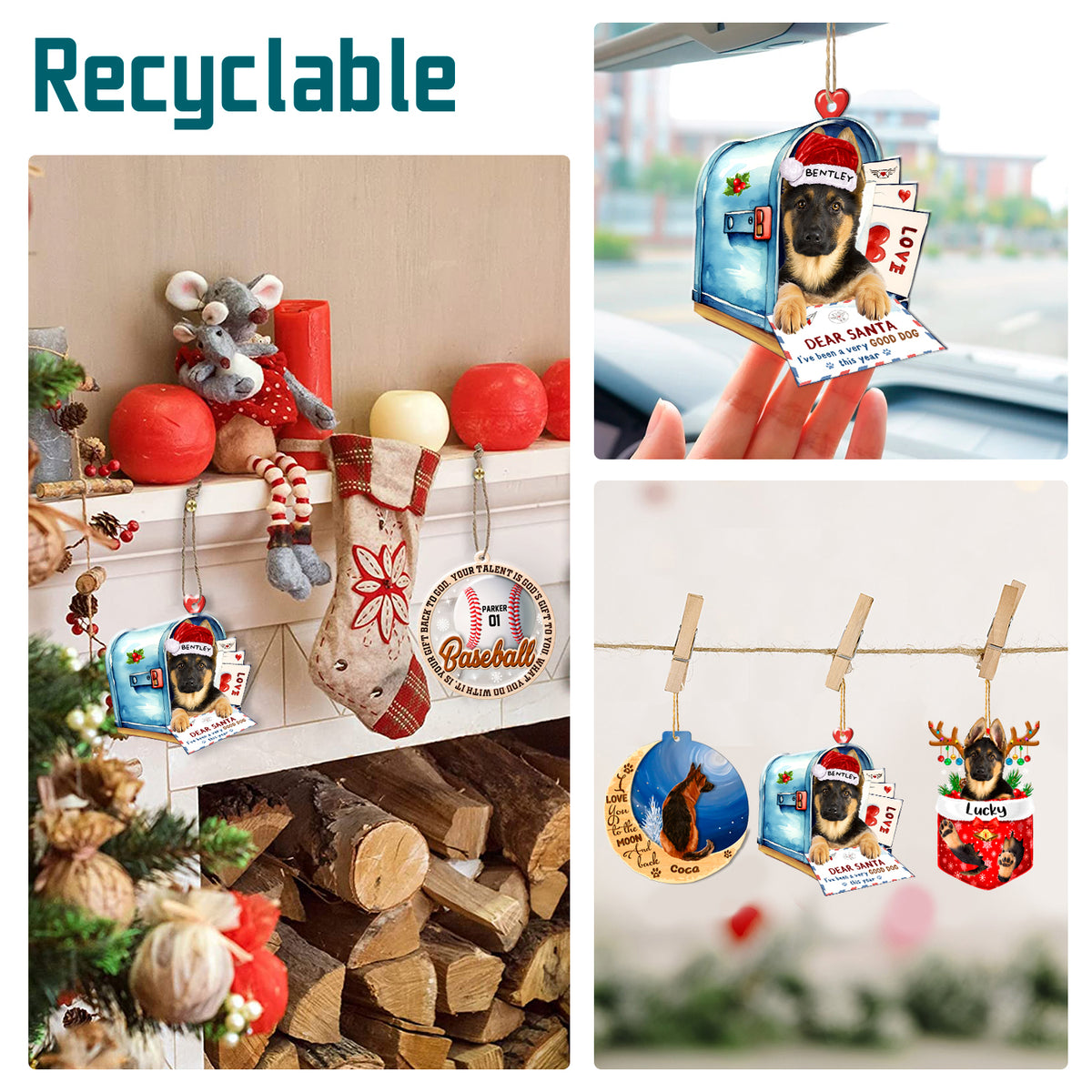Personalized German Shepherd In Mailbox Christmas Aluminum Ornament