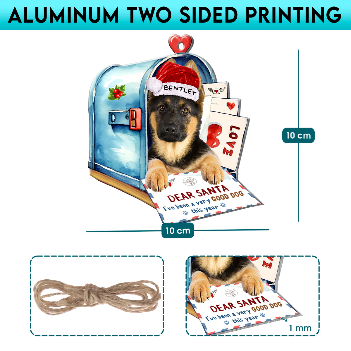 Personalized German Shepherd In Mailbox Christmas Aluminum Ornament