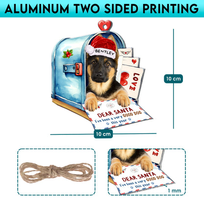 Personalized German Shepherd In Mailbox Christmas Aluminum Ornament