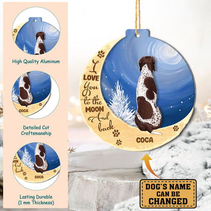 Personalized German Shorthaired Pointer On Moon Aluminum Ornament