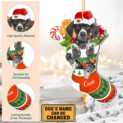 Personalized German Shorthaired Pointer In Christmas Stocking Aluminum Ornament