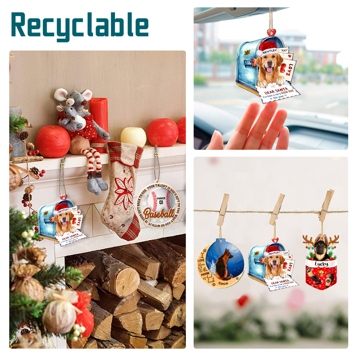 Personalized Golden Retriever In Mailbox Christmas Aluminum Ornament