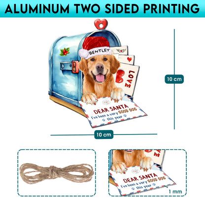 Personalized Golden Retriever In Mailbox Christmas Aluminum Ornament