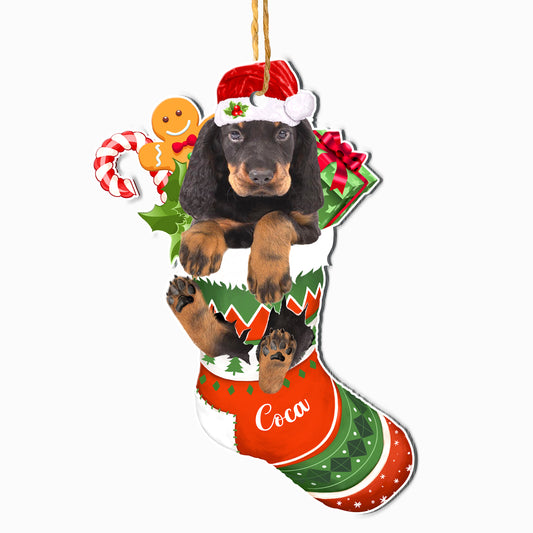 Personalized Gordon Setter In Christmas Stocking Aluminum Ornament