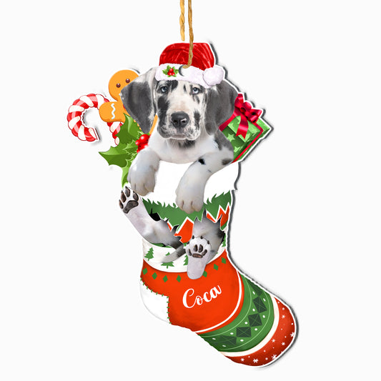 Personalized Great Dane In Christmas Stocking Aluminum Ornament