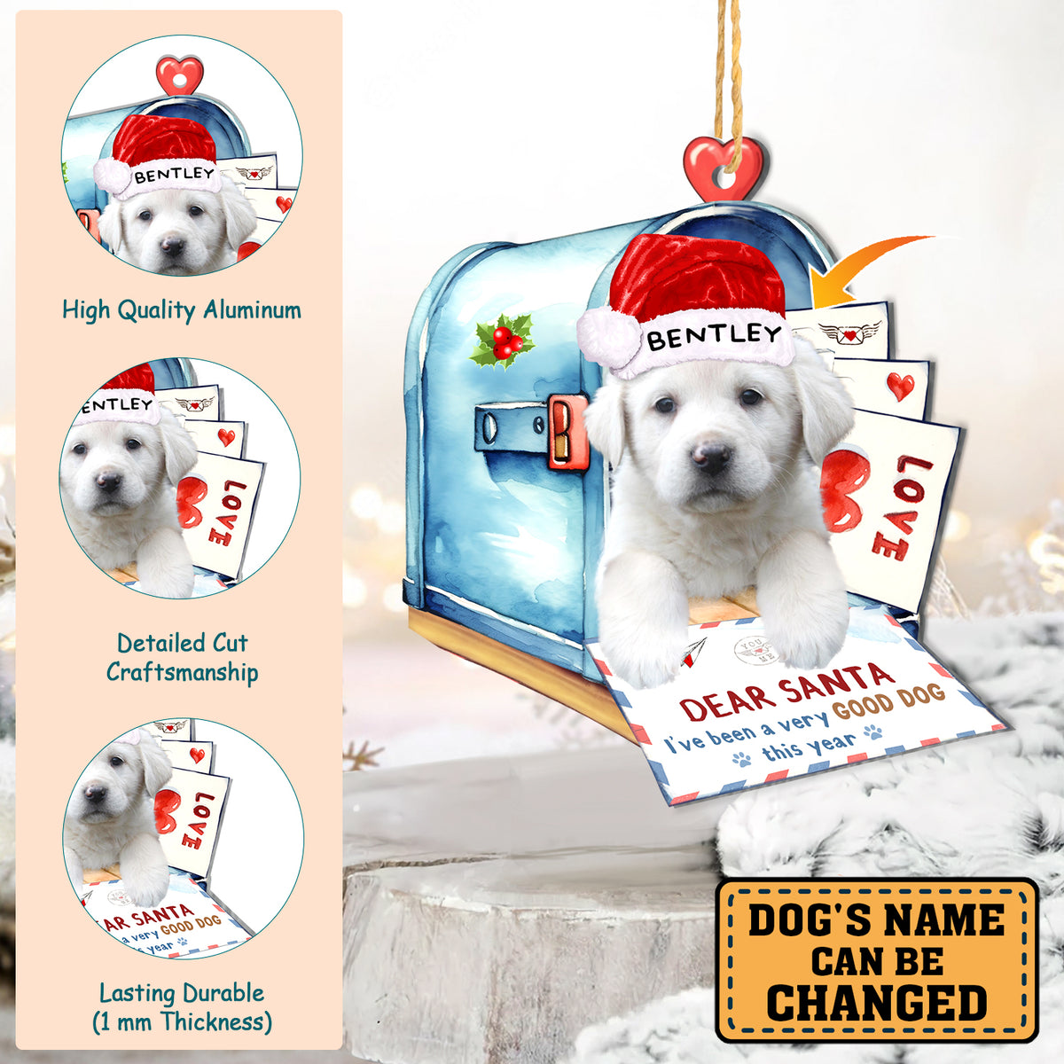 Personalized Great Pyrenees In Mailbox Christmas Aluminum Ornament