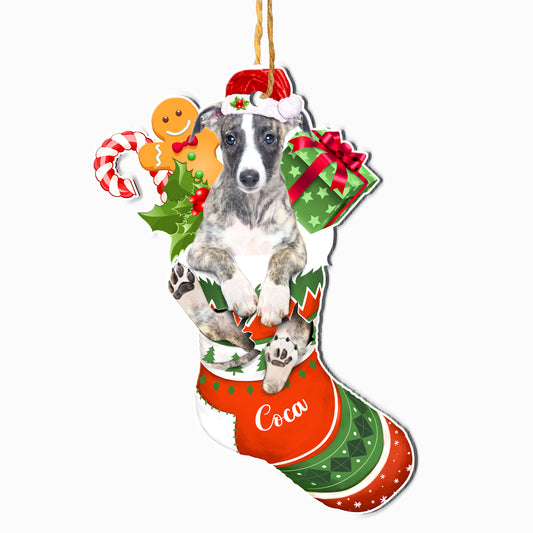 Personalized Greyhound In Christmas Stocking Aluminum Ornament