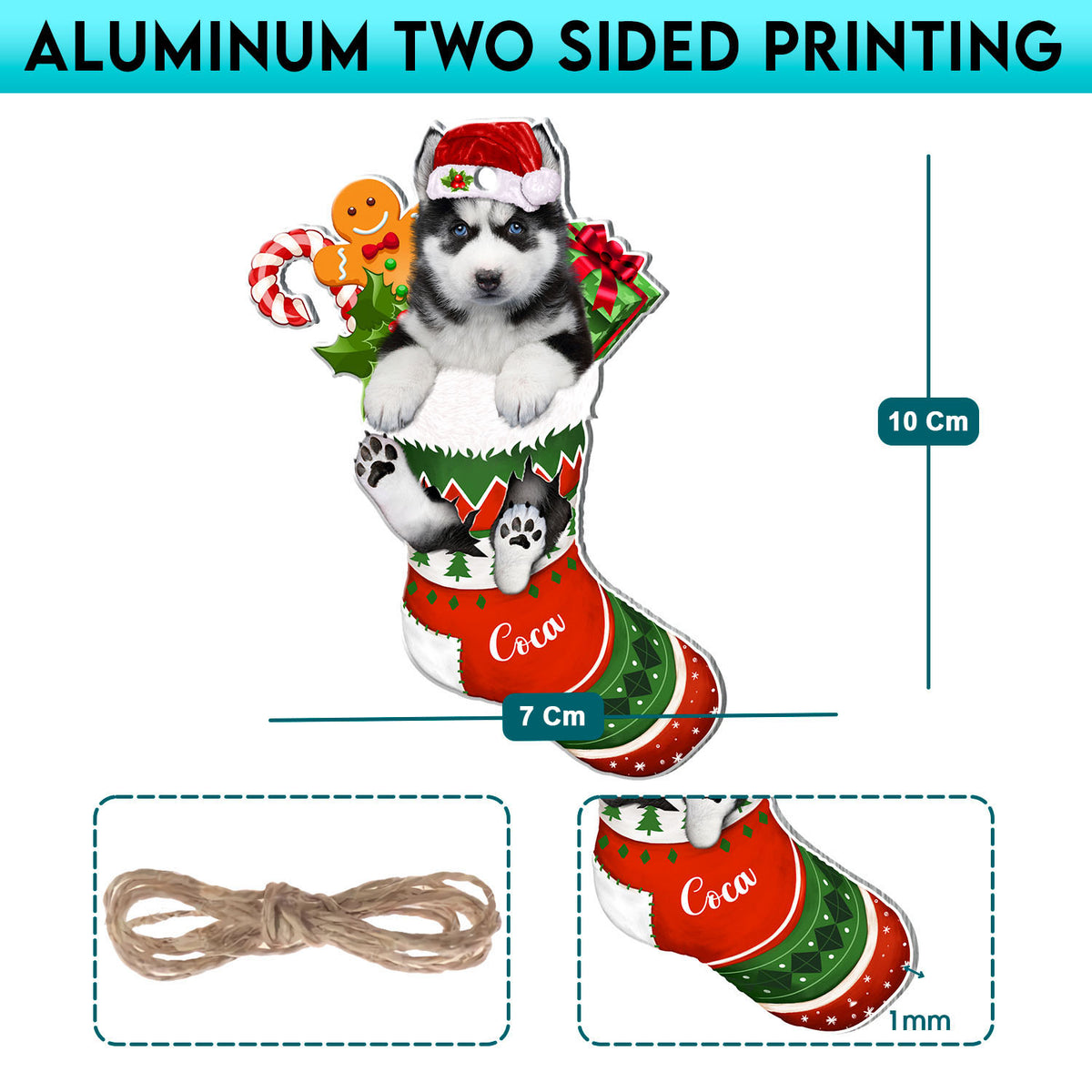 Personalized Husky In Christmas Stocking Aluminum Ornament