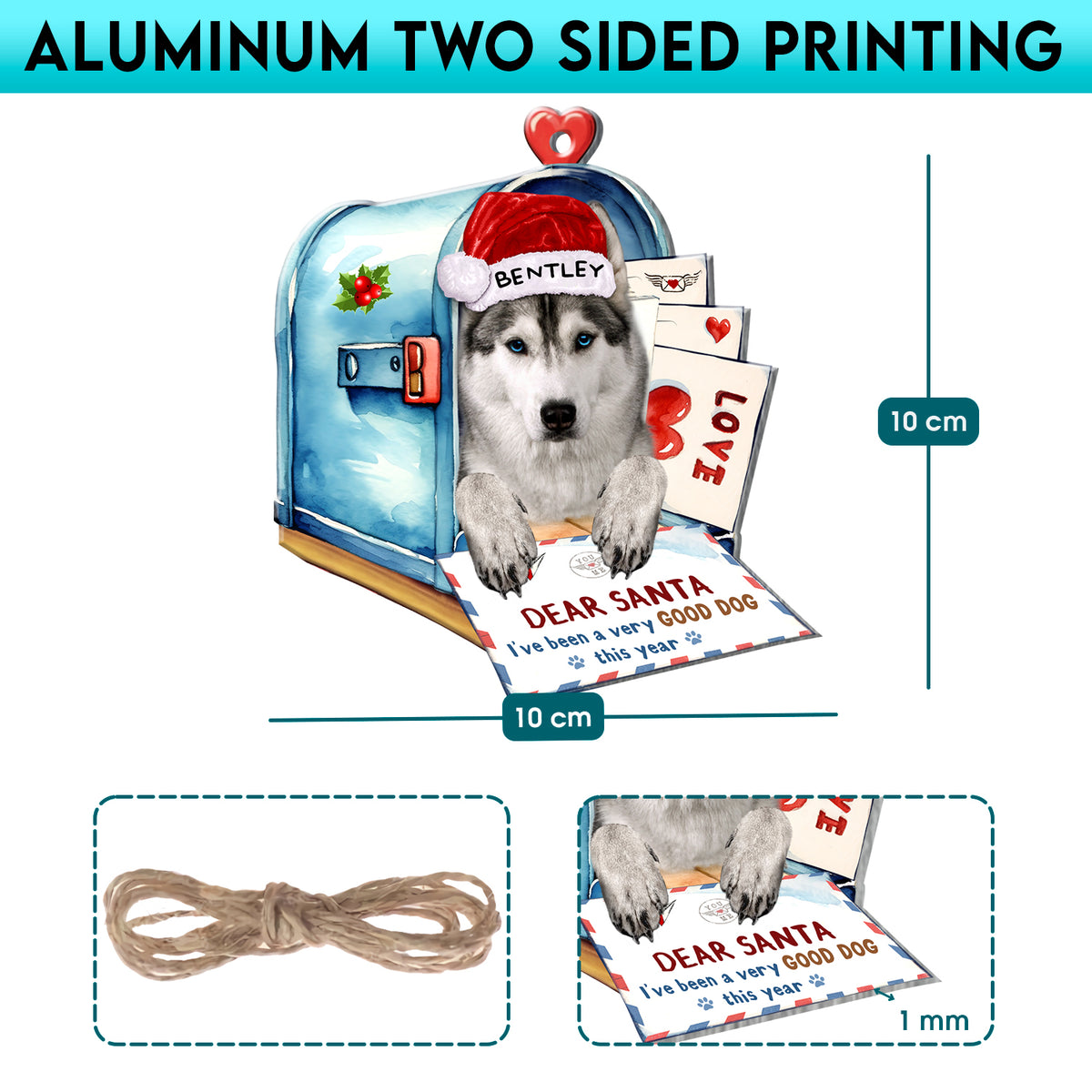 Personalized Husky In Mailbox Christmas Aluminum Ornament