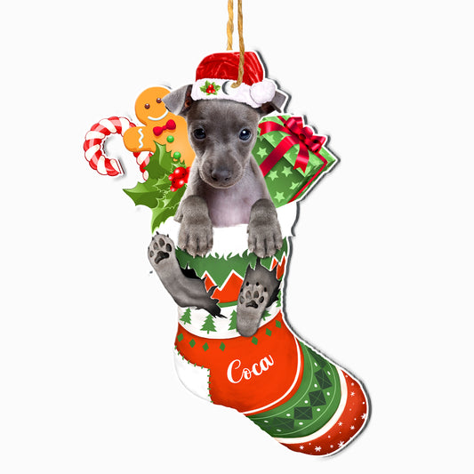 Personalized Italian Greyhound In Christmas Stocking Aluminum Ornament