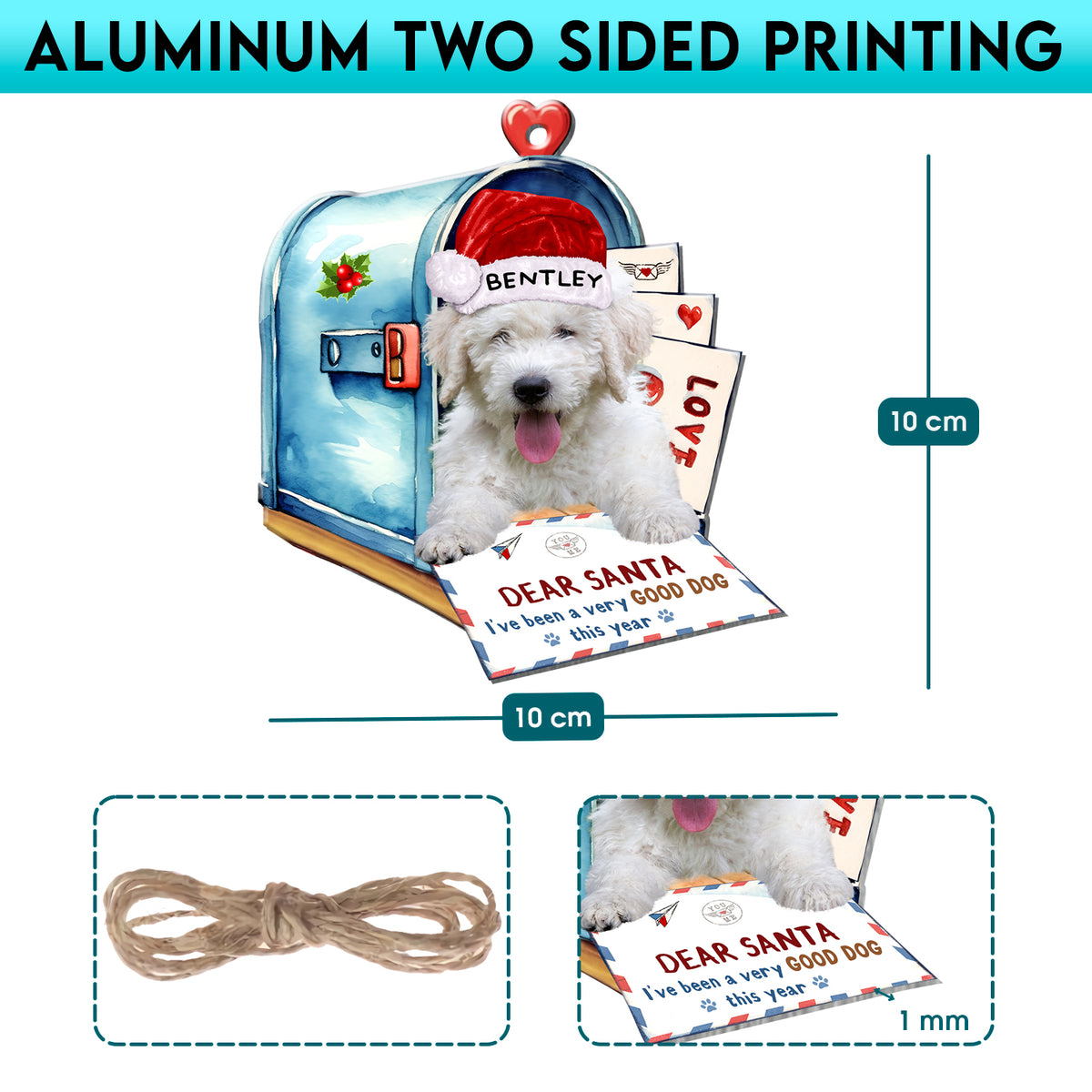 Personalized Komondor In Mailbox Christmas Aluminum Ornament