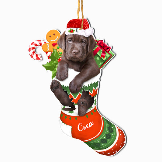 Personalized Chocolate Labrador Retriever In Christmas Stocking Aluminum Ornament