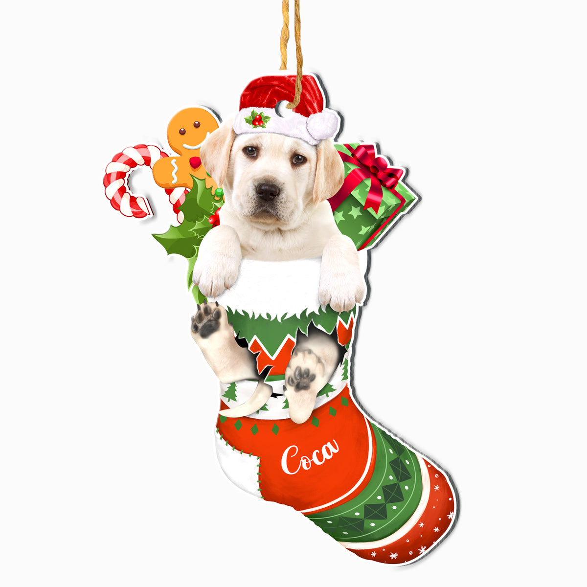 Personalized Yellow Labrador Retriever In Christmas Stocking Aluminum Ornament