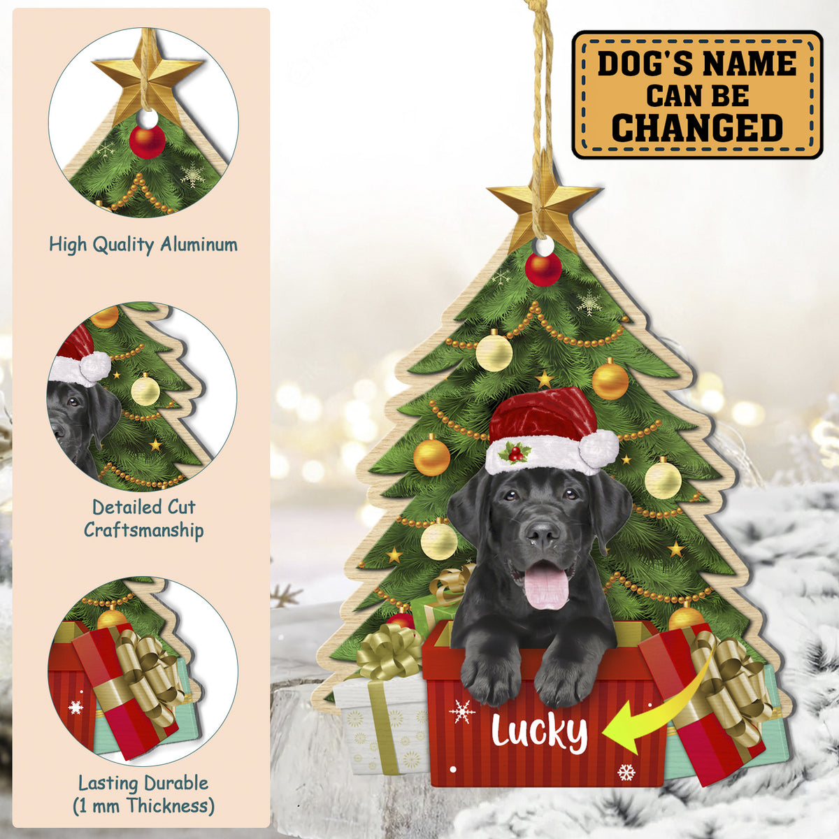 Personalized Black Labrador Retriever Christmas Tree Aluminum Ornament