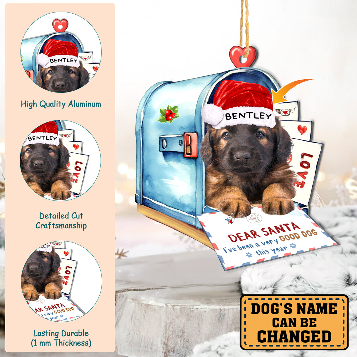 Personalized Leonberger In Mailbox Christmas Aluminum Ornament