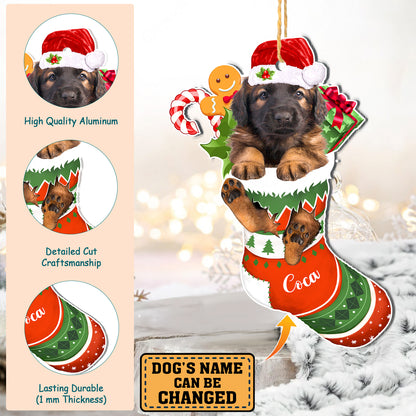 Personalized Leonberger In Christmas Stocking Aluminum Ornament