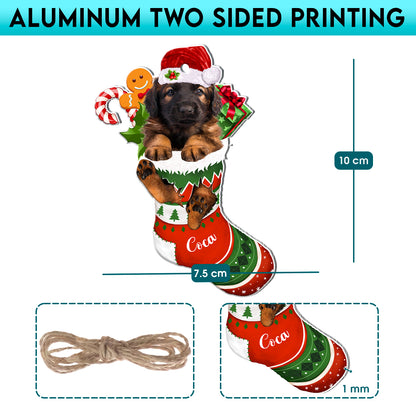 Personalized Leonberger In Christmas Stocking Aluminum Ornament